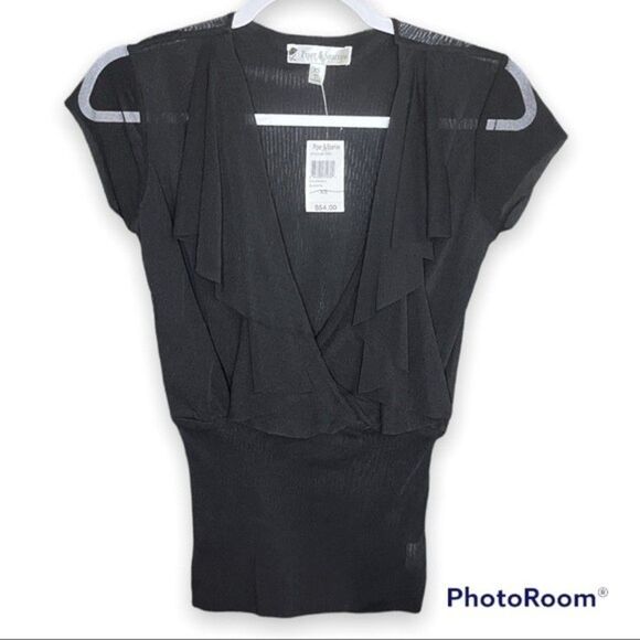 NWT Piper & Sparrow Black Sheer Ruffle Top Size XS - Picture 1 of 4